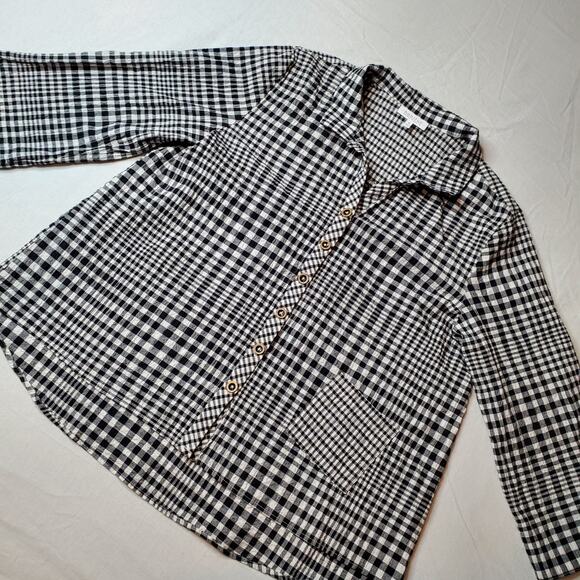 Habitat Tops - Habitat Women's Size M Girl Gone Plaid Mixed Pocket Shirt Black Plaid 46319